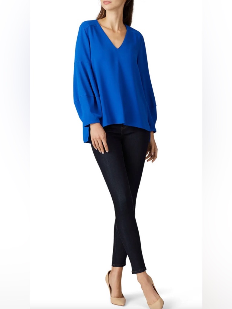 Amanda Uprichard Millan Royal Blue Long Skeeve Bell Sleeve Blouse Size Small